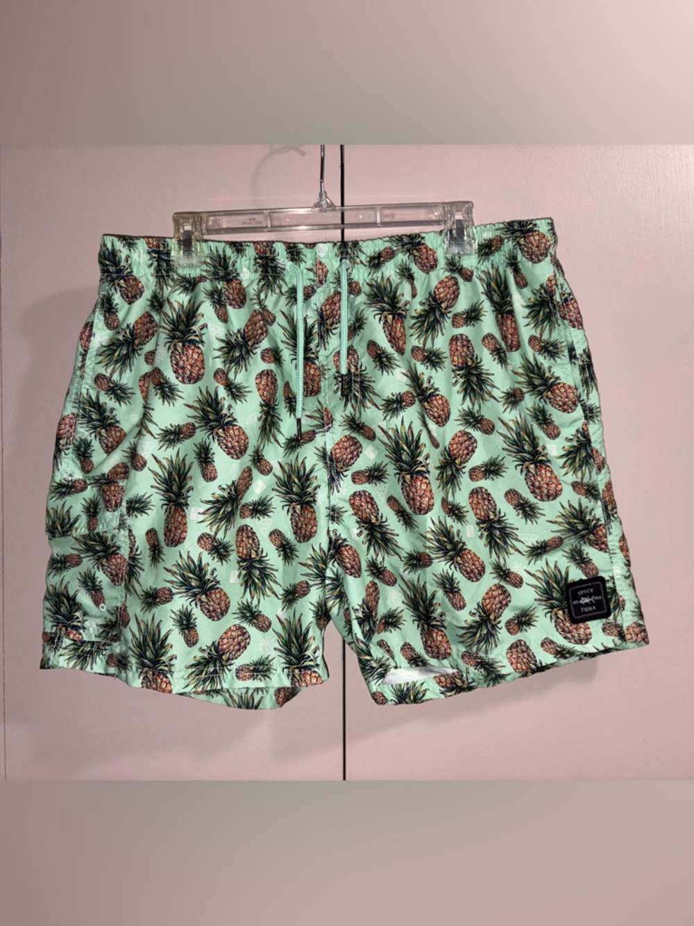Men's Spicy Tuna Mint Pineapple Print Swim Trunks 2XL